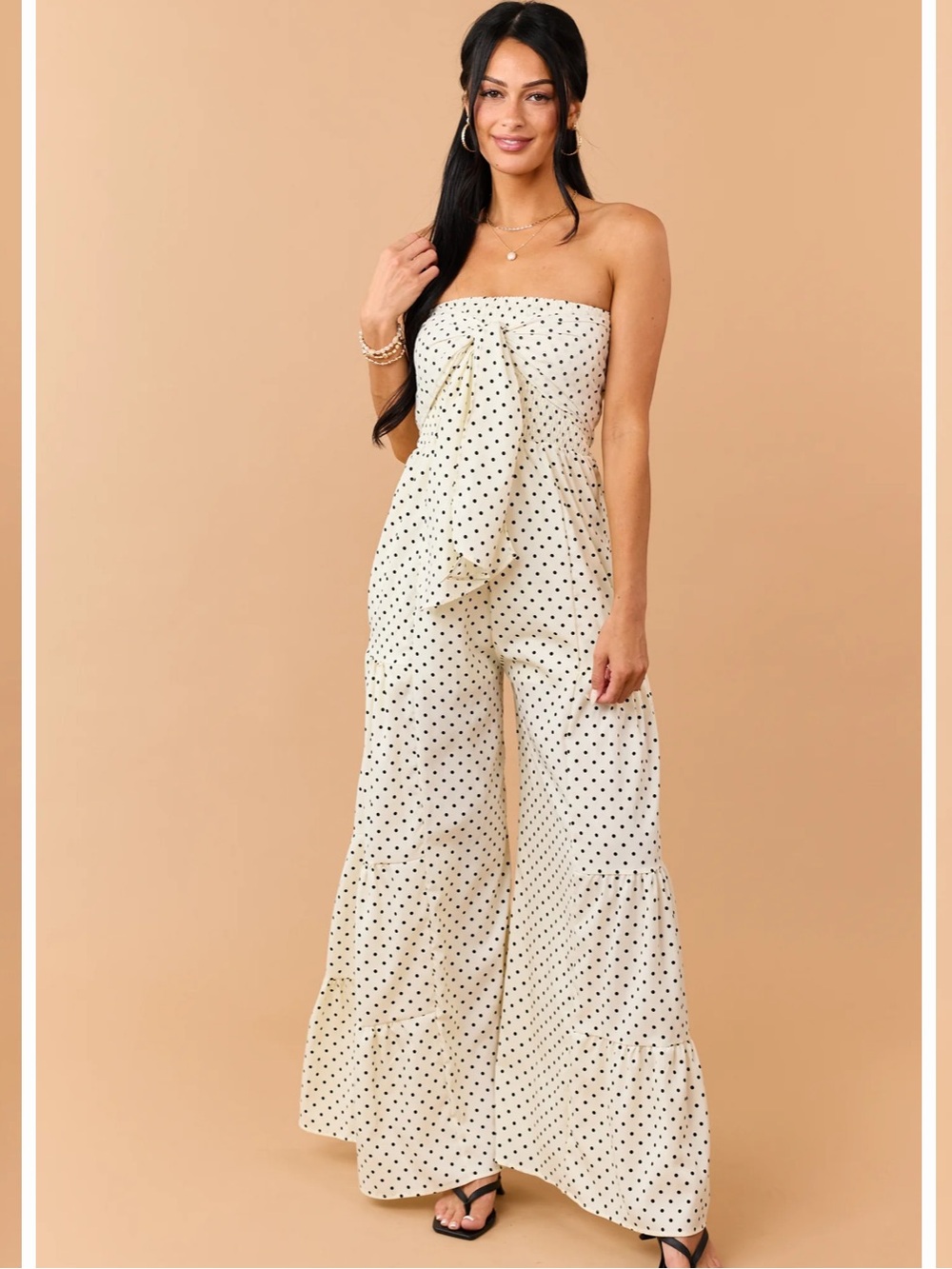 NWOT Cream Polka Dot Strapless Front Tie Jumpsuit Sz: XL